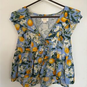 Anthropologie Maeve Blue Floral/Lemon Women's Blouse